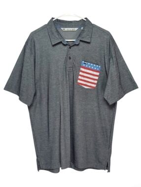 2548 * Travis Mathew Men’s Golf Polo American Flag Pocket Gray Size L